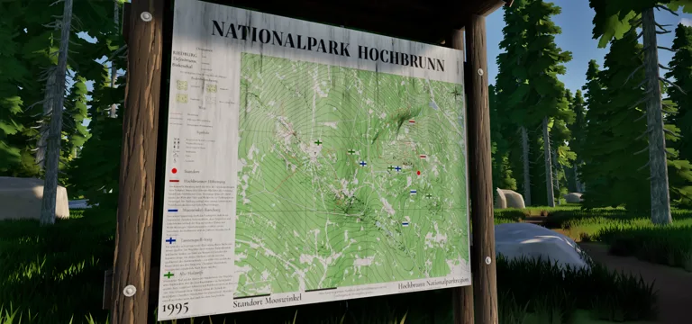 Topographic hiking map with routes and landmarks.