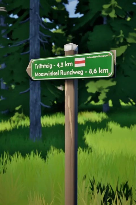 Trail signs in the undergrowth.